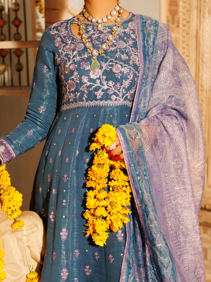 Mesuri Net Ice Blue Stitched Suit - Almirah