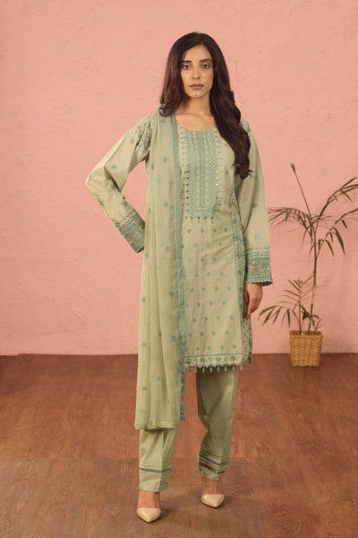 Embroidered Lawn Green 3 Piece Suit - Al Karam