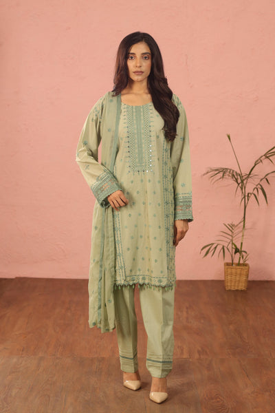 Embroidered Lawn Green 3 Piece Suit - Al Karam