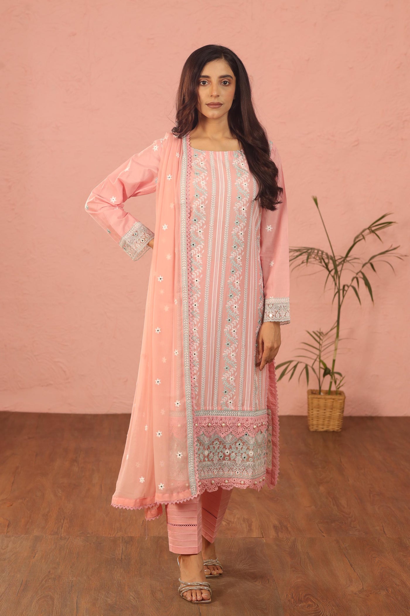 Embroidered Lawn Tea Pink 3 Piece Suit - Al Karam