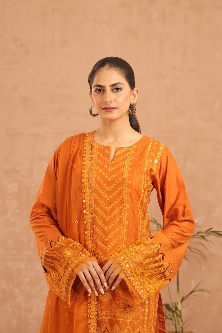 Embroidered Lawn Orange 3 Piece Suit - Al Karam