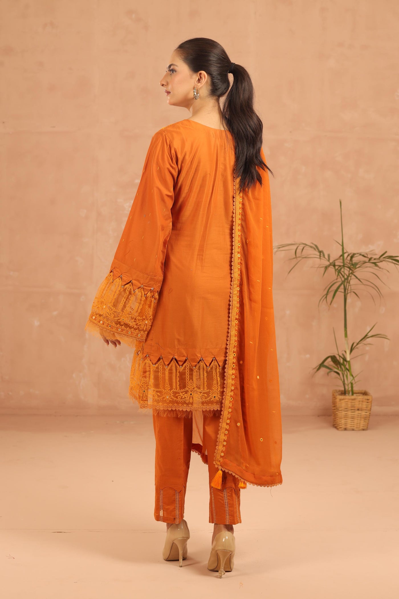 Embroidered Lawn Orange 3 Piece Suit - Al Karam