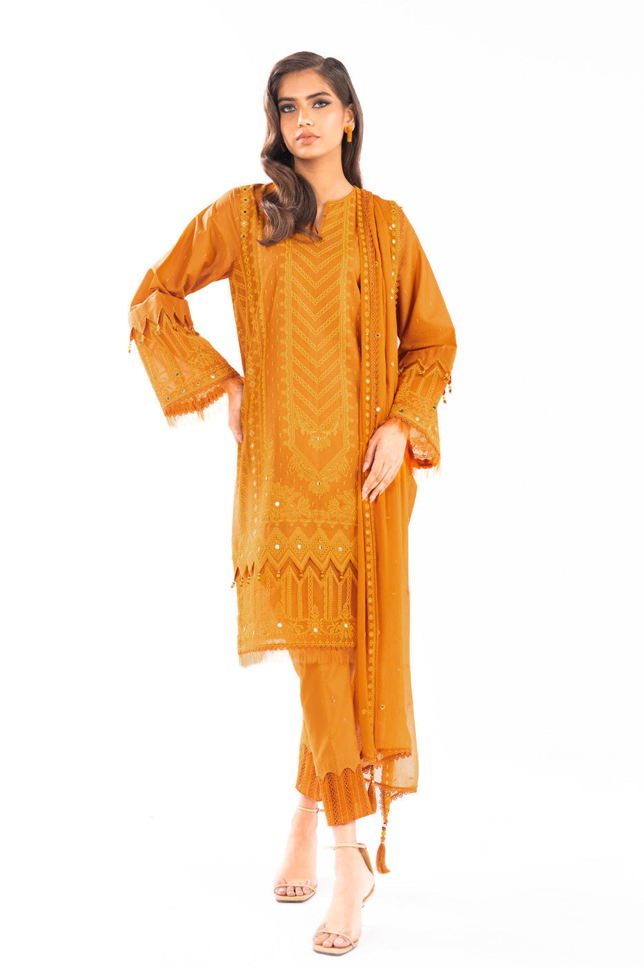 Embroidered Lawn Orange 3 Piece Suit - Al Karam