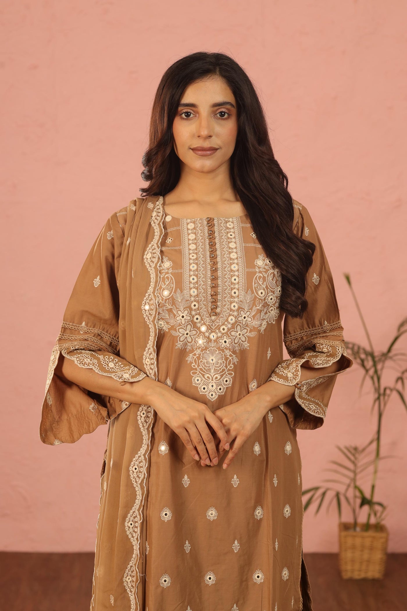 Embroidered Lawn Brown 3 Piece Suit - Al Karam