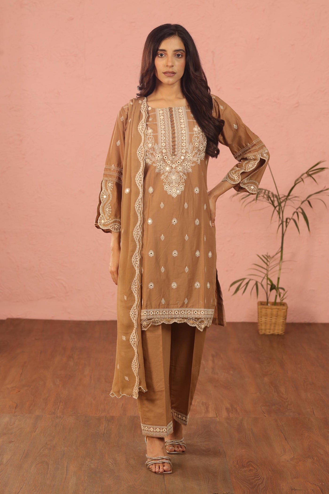 Embroidered Lawn Brown 3 Piece Suit - Al Karam