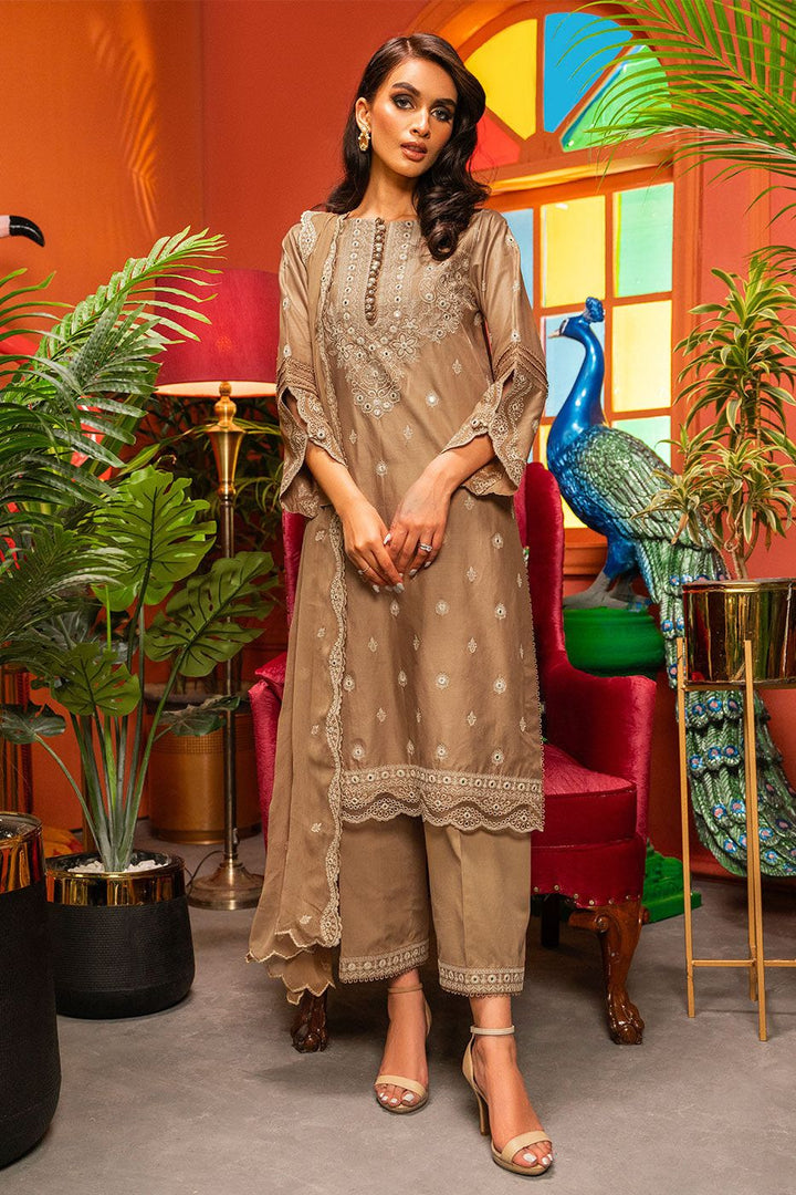 Embroidered Lawn Brown 3 Piece Suit - Al Karam
