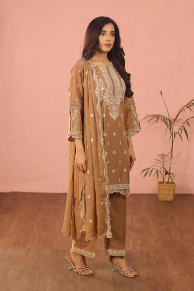 Embroidered Lawn Brown 3 Piece Suit - Al Karam