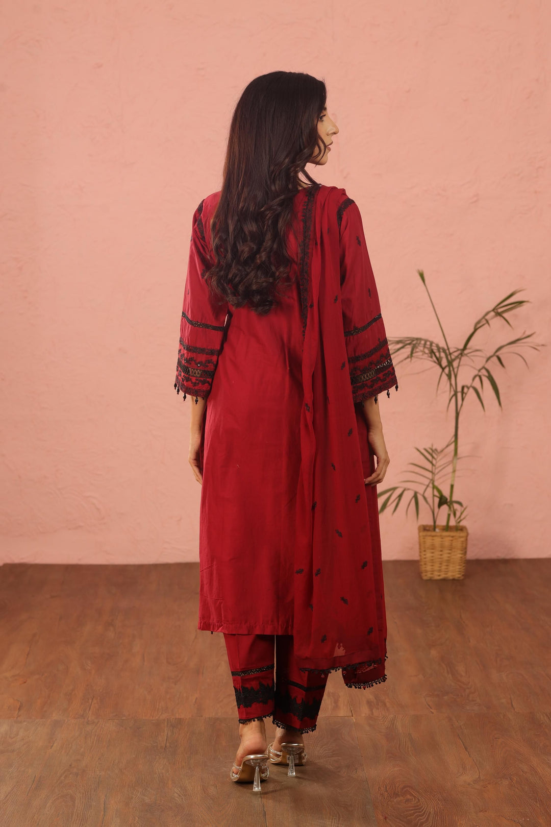 Embroidered Lawn Maroon 3 Piece Suit - Al Karam