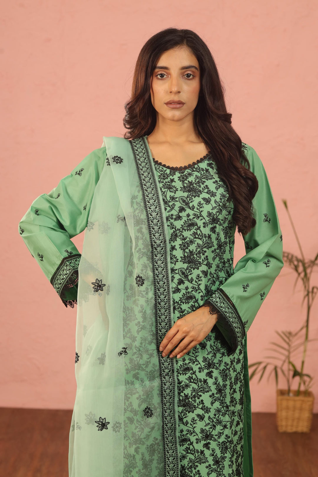 Embroidered Lawn Aqua 3 Piece Suit - Al Karam