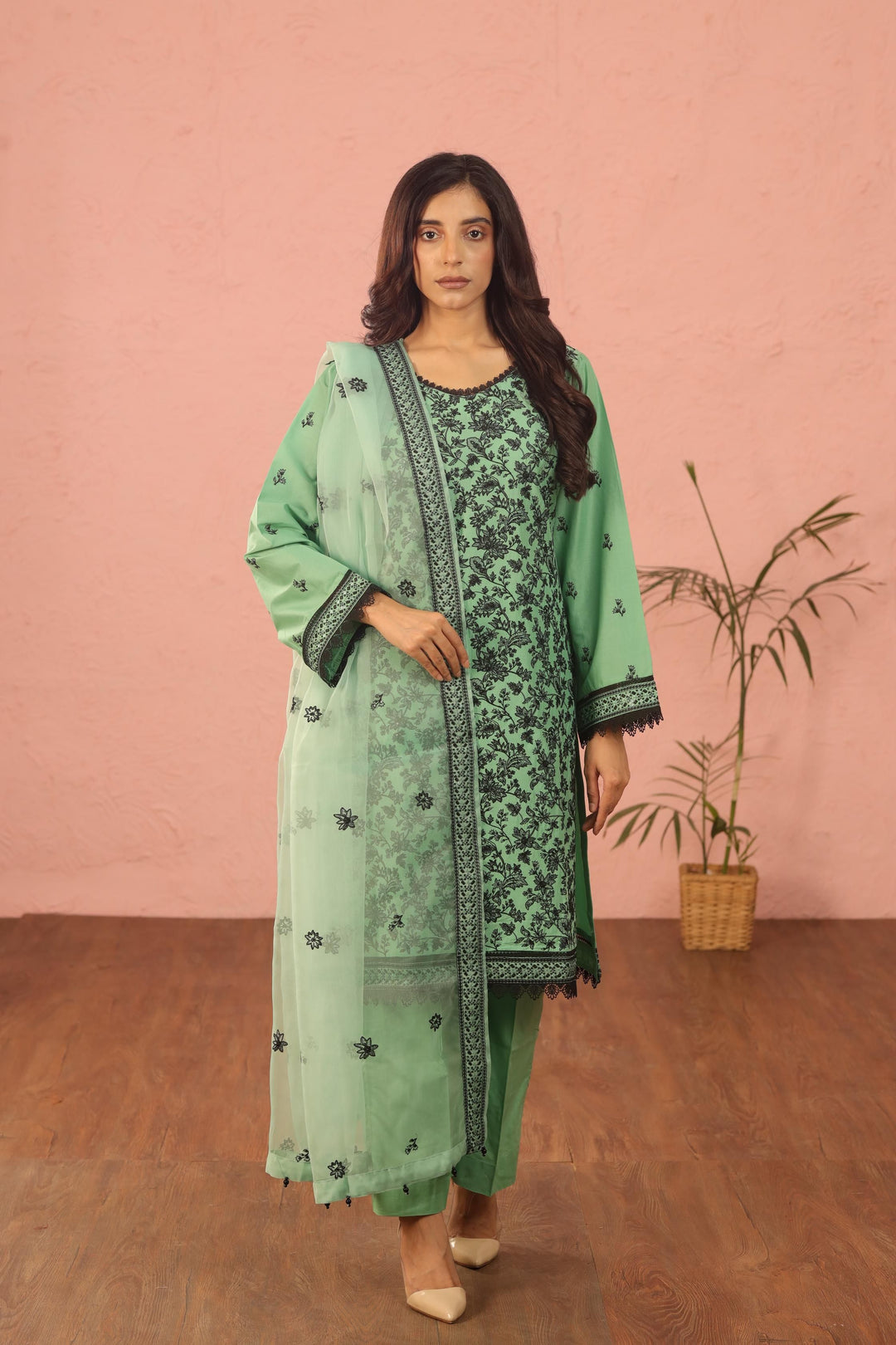 Embroidered Lawn Aqua 3 Piece Suit - Al Karam