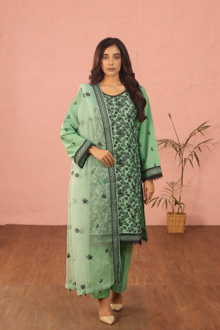 Embroidered Lawn Aqua 3 Piece Suit - Al Karam