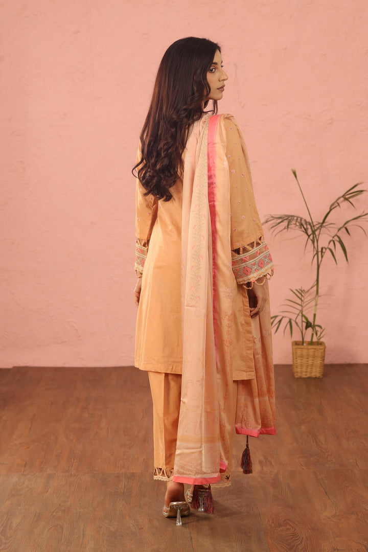 Embroidered Lawn Peach 3 Piece Suit - Al Karam