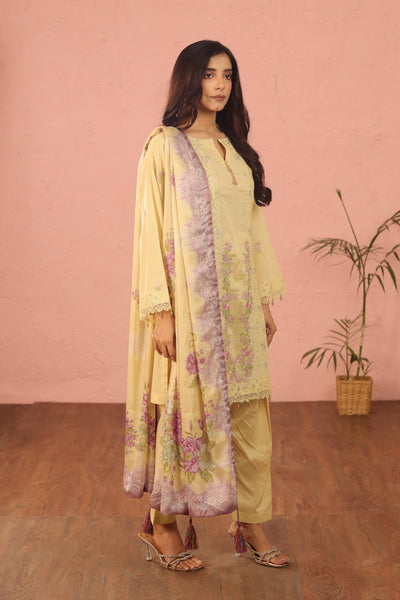 Embroidered Lawn Yellow 3 Piece Suit - Al Karam