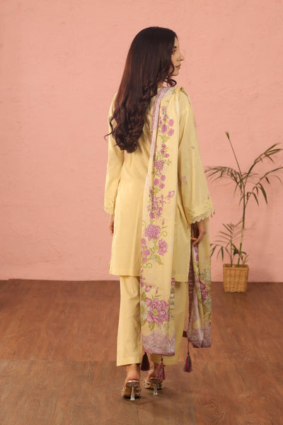 Embroidered Lawn Yellow 3 Piece Suit - Al Karam