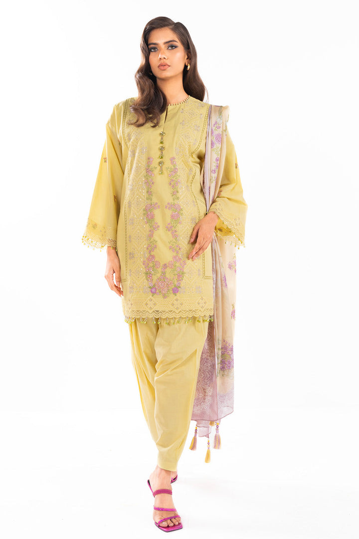 Embroidered Lawn Yellow Unstitched Suit - Alkaram