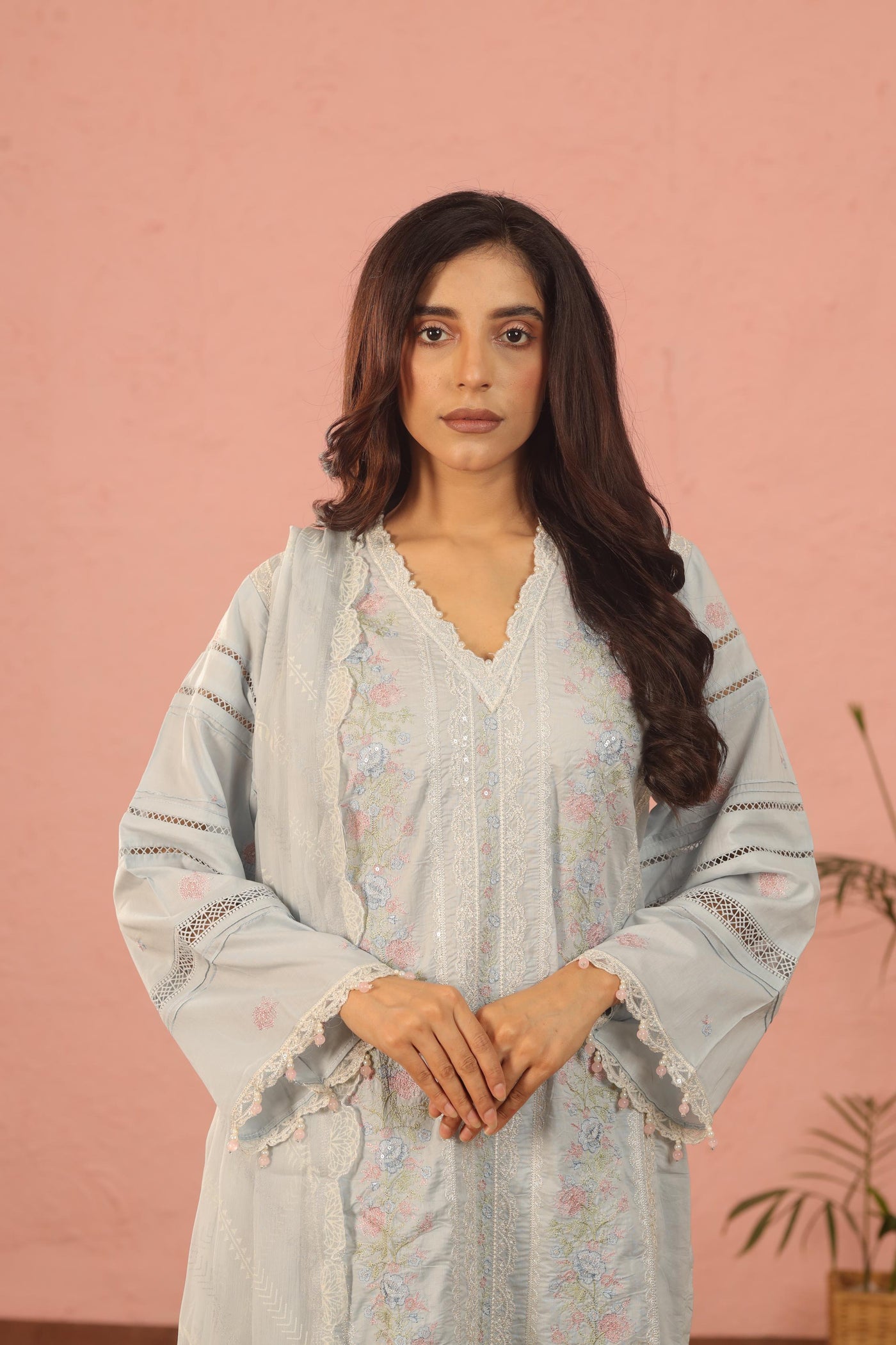 Embroidered Lawn Sky Blue 3 Piece Suit - Al Karam