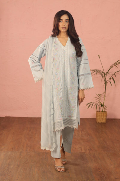 Embroidered Lawn Sky Blue 3 Piece Suit - Al Karam