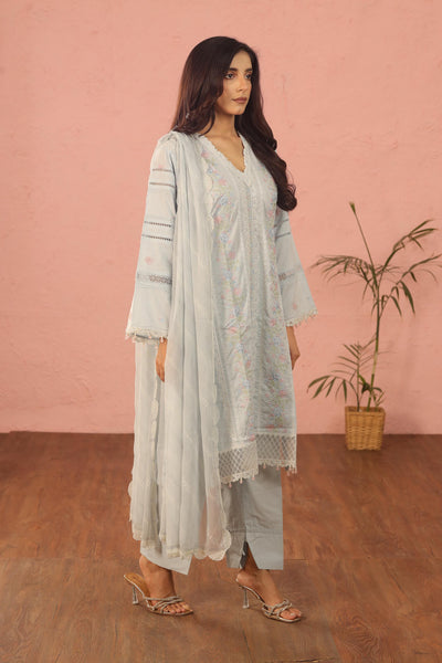 Embroidered Lawn Sky Blue 3 Piece Suit - Al Karam