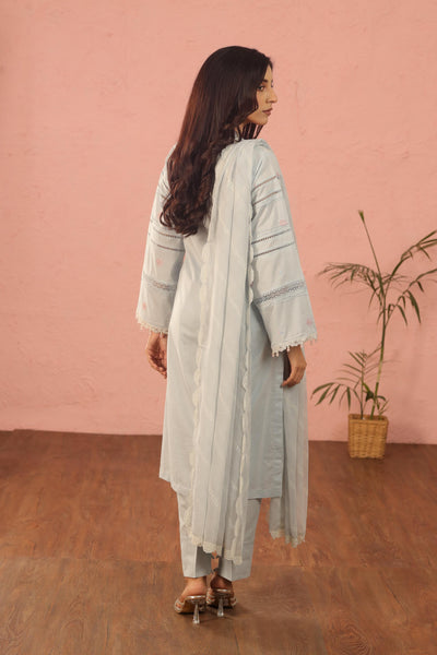 Embroidered Lawn Sky Blue 3 Piece Suit - Al Karam