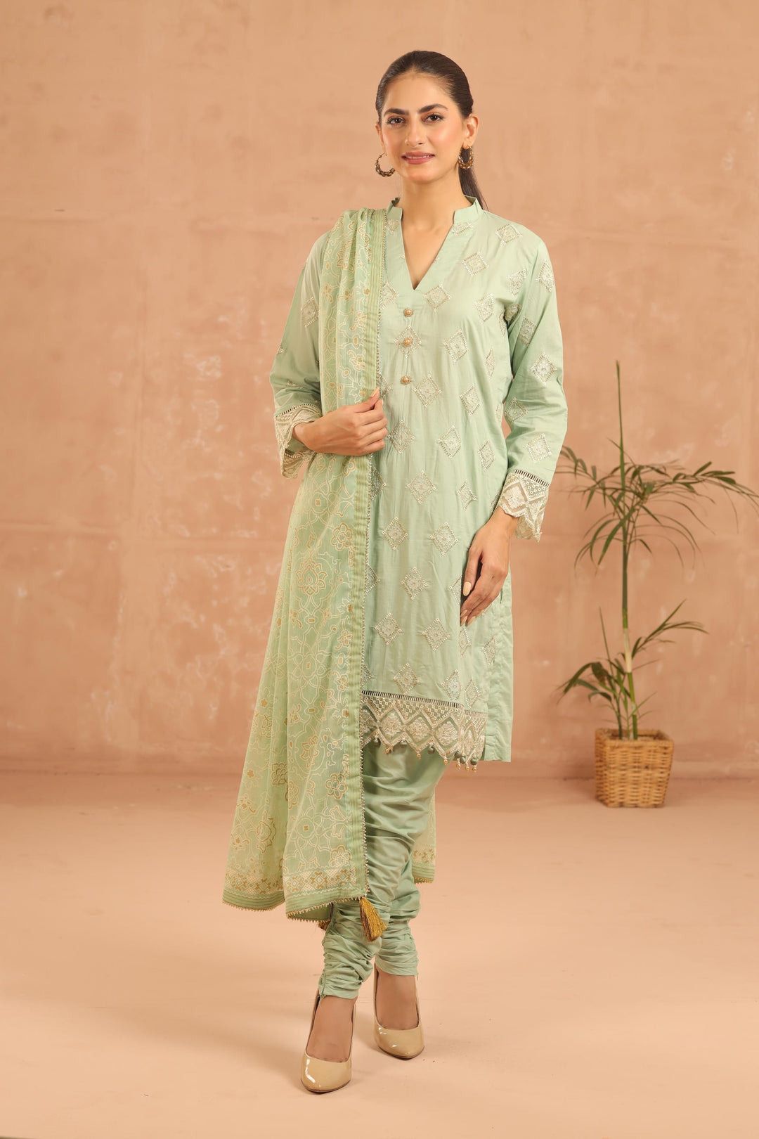 Embroidered Lawn Mint 3 Piece Suit - Al Karam