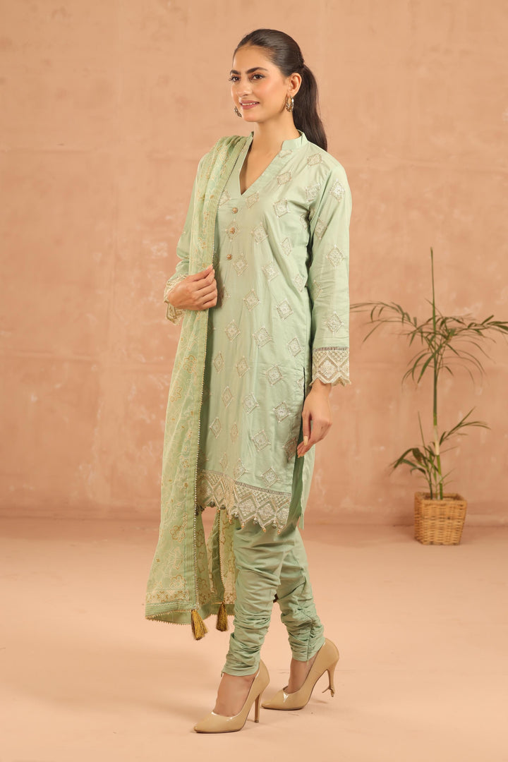Embroidered Lawn Mint 3 Piece Suit - Al Karam