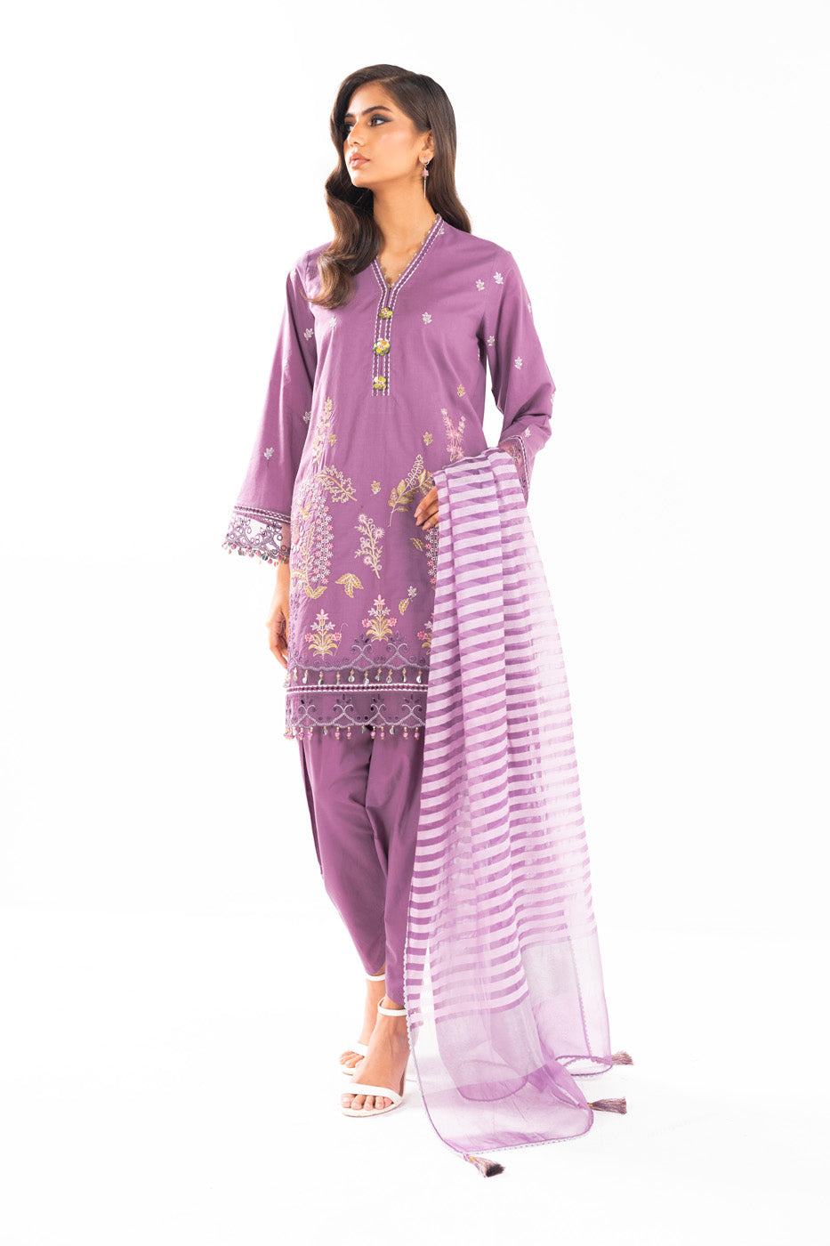 Embroidered Lawn Purple Unstitched Suit - Alkaram