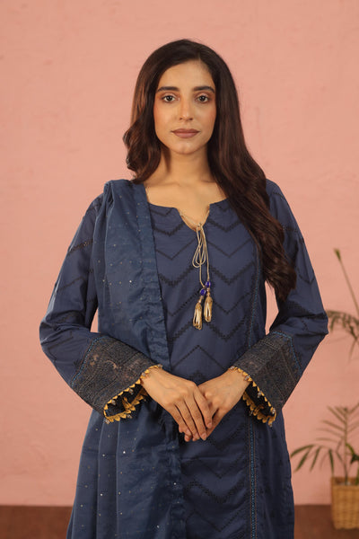 Embroidered Lawn Navy Blue 3 Piece Suit - Al Karam