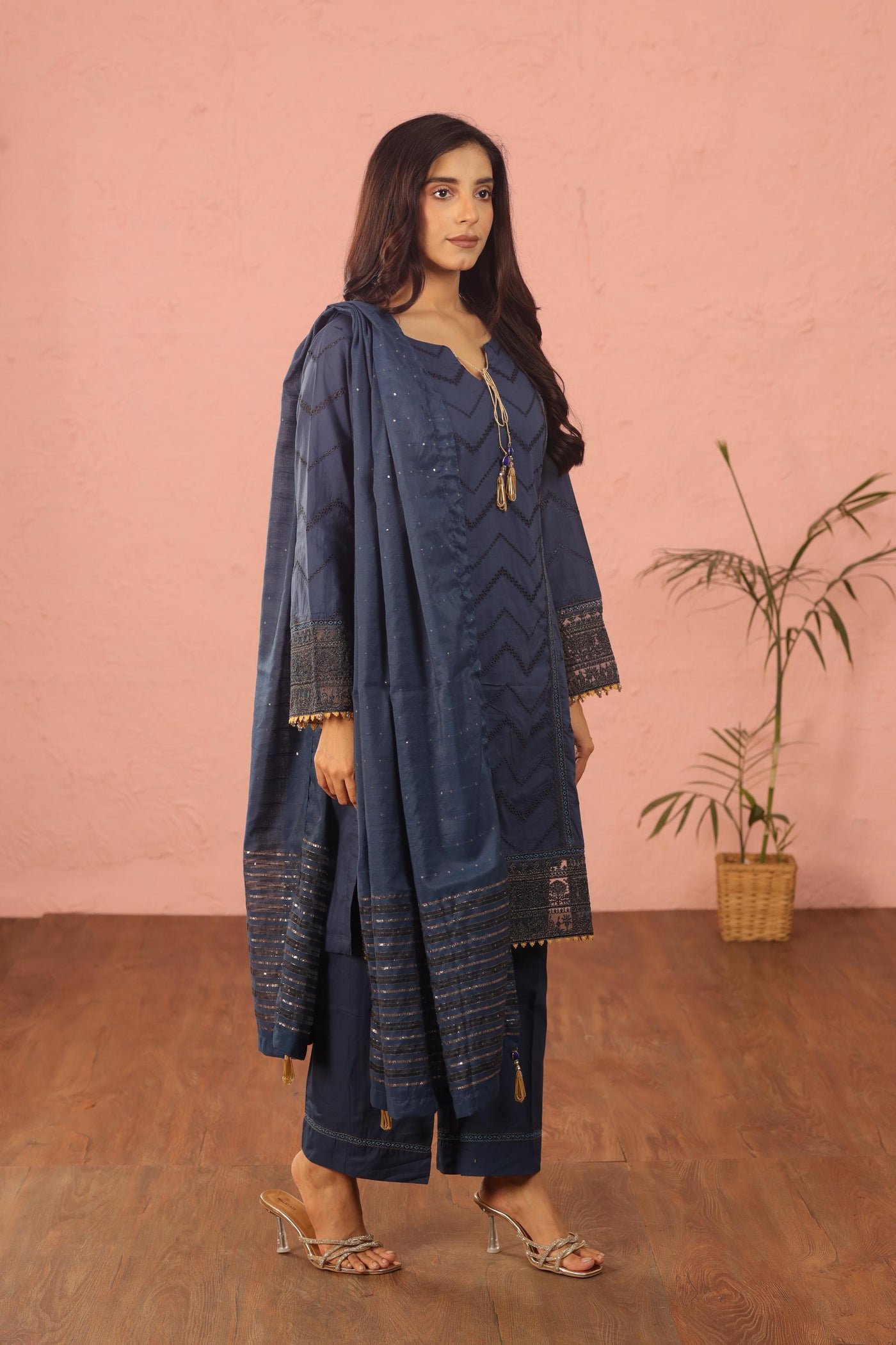 Embroidered Lawn Navy Blue 3 Piece Suit - Al Karam