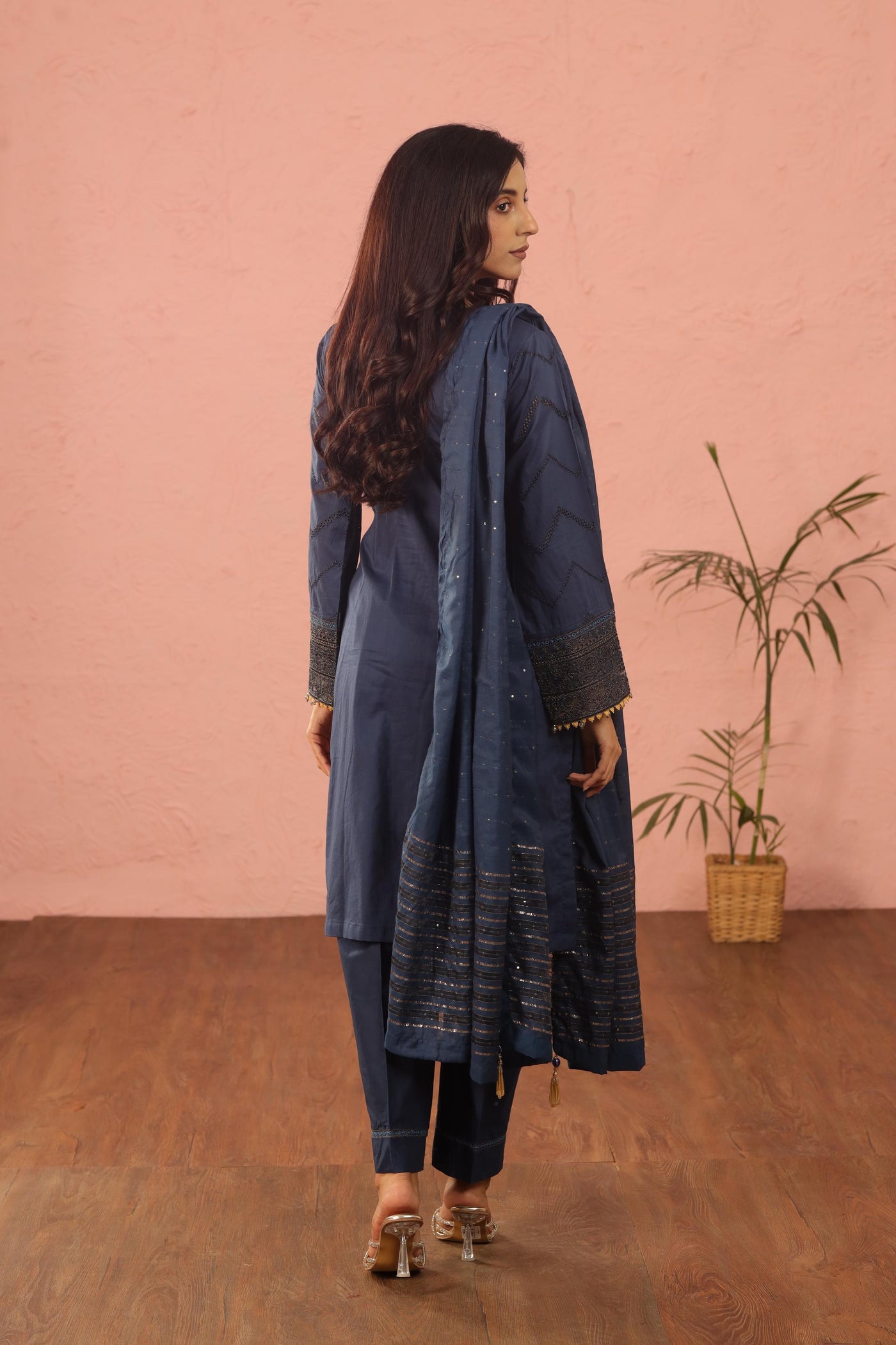 Embroidered Lawn Navy Blue 3 Piece Suit - Al Karam