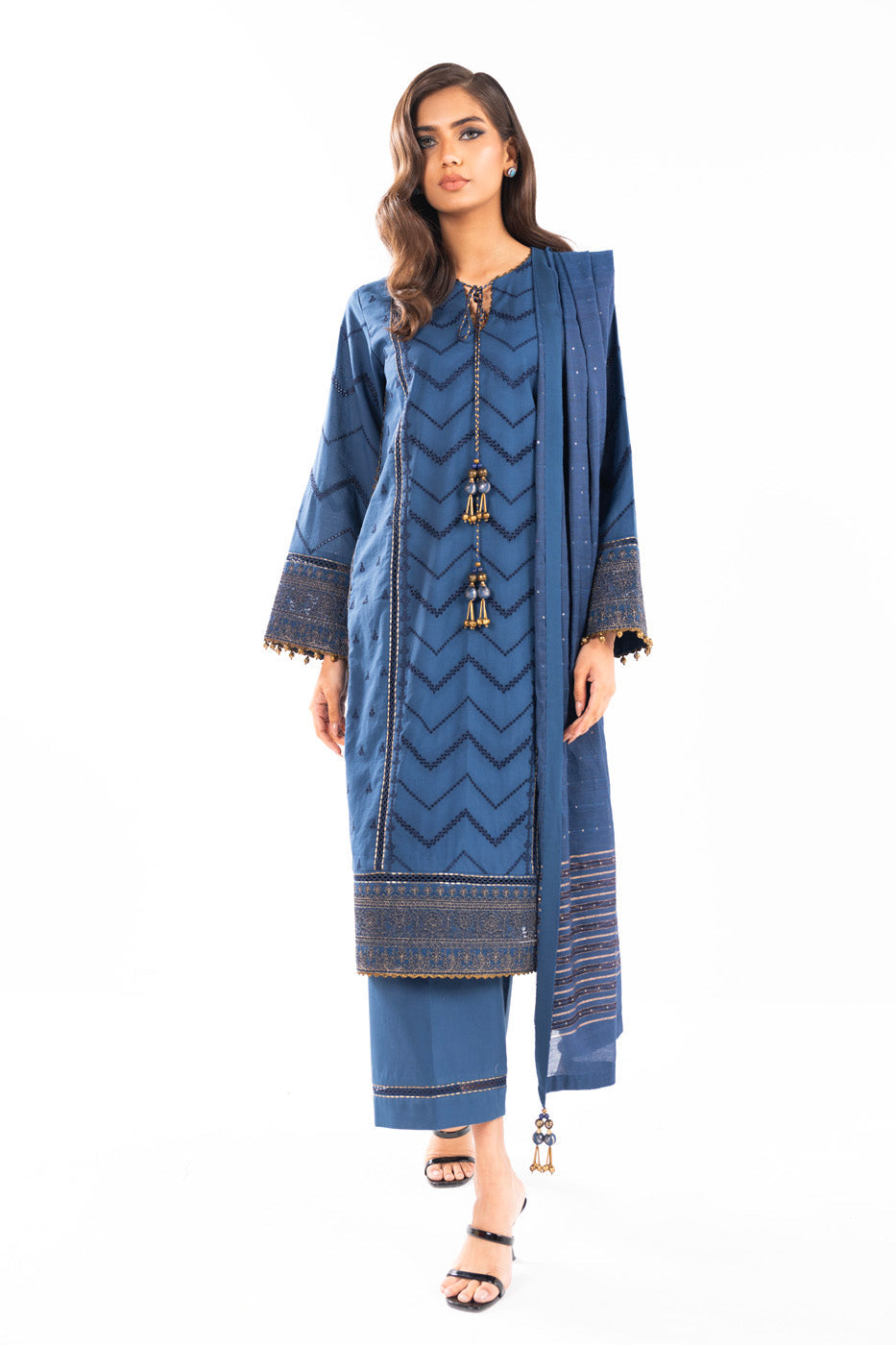 Embroidered Lawn Navy Blue 3 Piece Suit - Al Karam