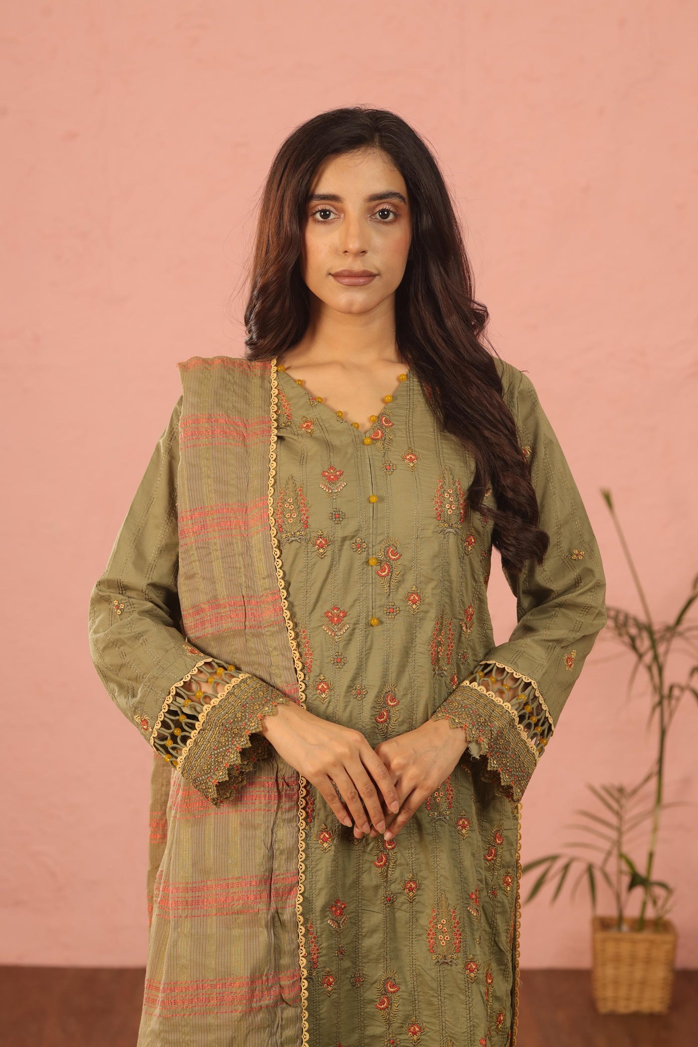 Embroidered Lawn Green 3 Piece Suit - Al Karam