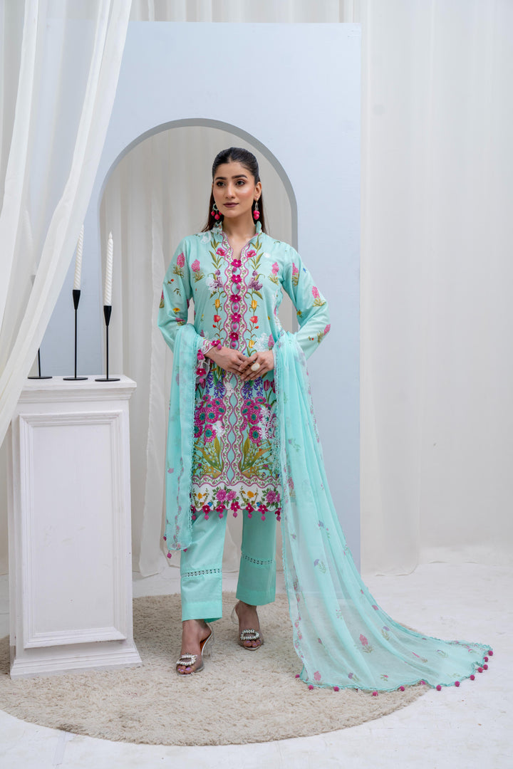 Lawn Light Green Stitched Suit - Sana Safinaz Muzlin Stitched