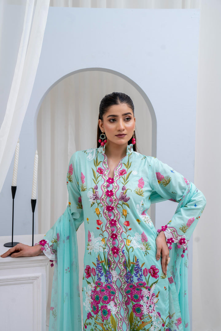 Lawn Light Green Stitched Suit - Sana Safinaz Muzlin Stitched