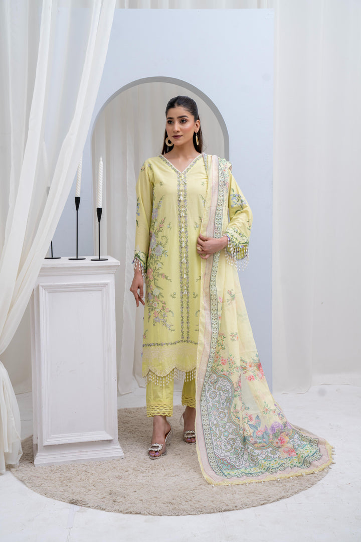 Lawn Yellow Stitched Suit - Sana Safinaz Muzlin Stitched