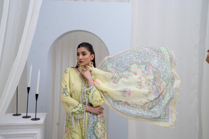 Lawn Yellow Stitched Suit - Sana Safinaz Muzlin Stitched