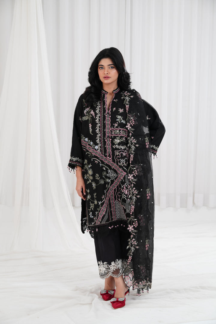 Chambray Black  Stitched Suit - Sana Safinaz Muzlin 25'