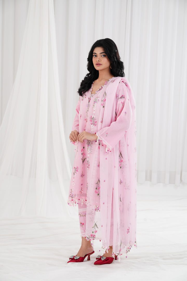 Woven Net Pink  Stitched Suit - Sana Safinaz Muzlin 25'