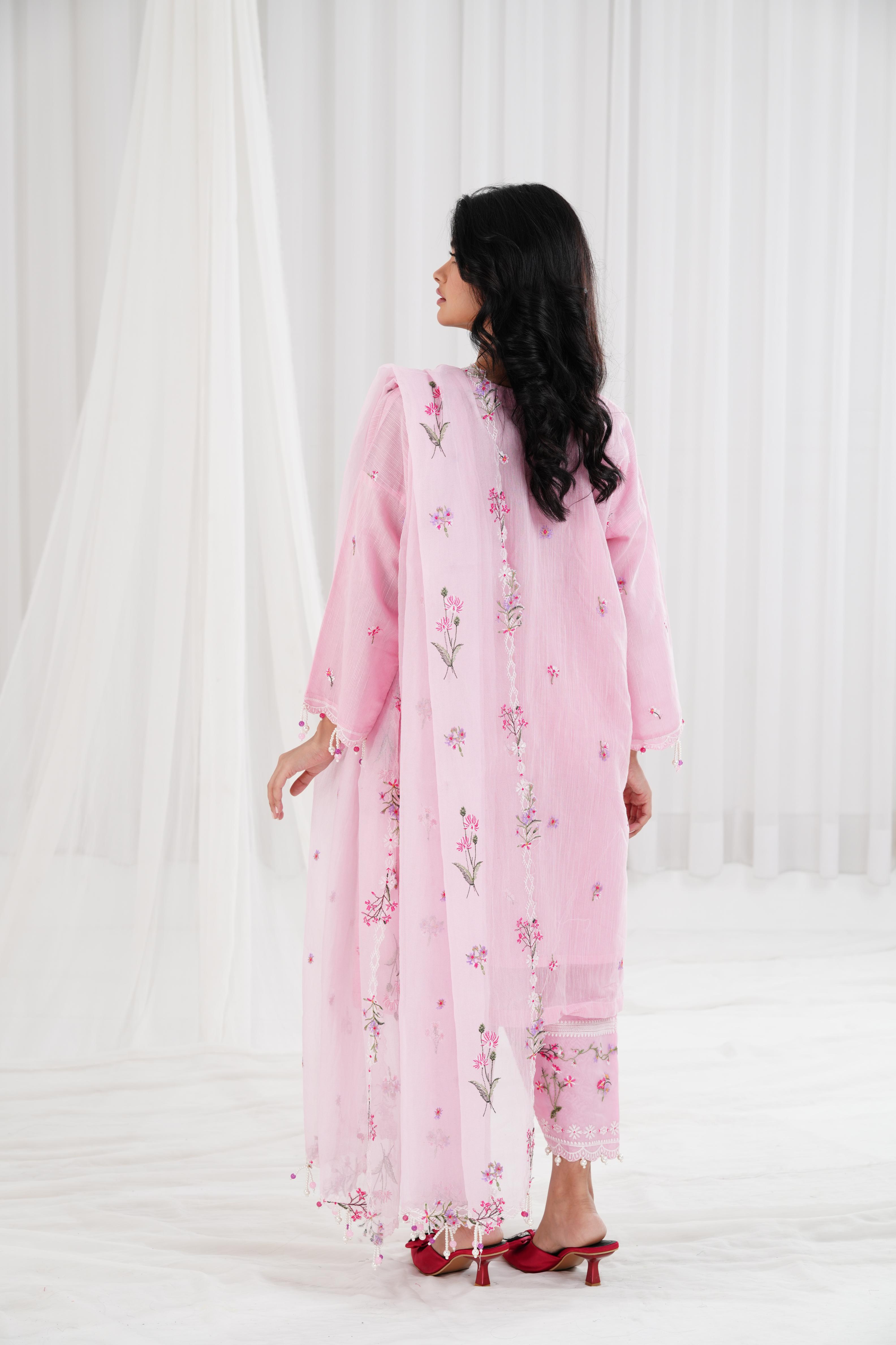Woven Net Pink Stitched Suit - Sana Safinaz Muzlin 25' – Janan
