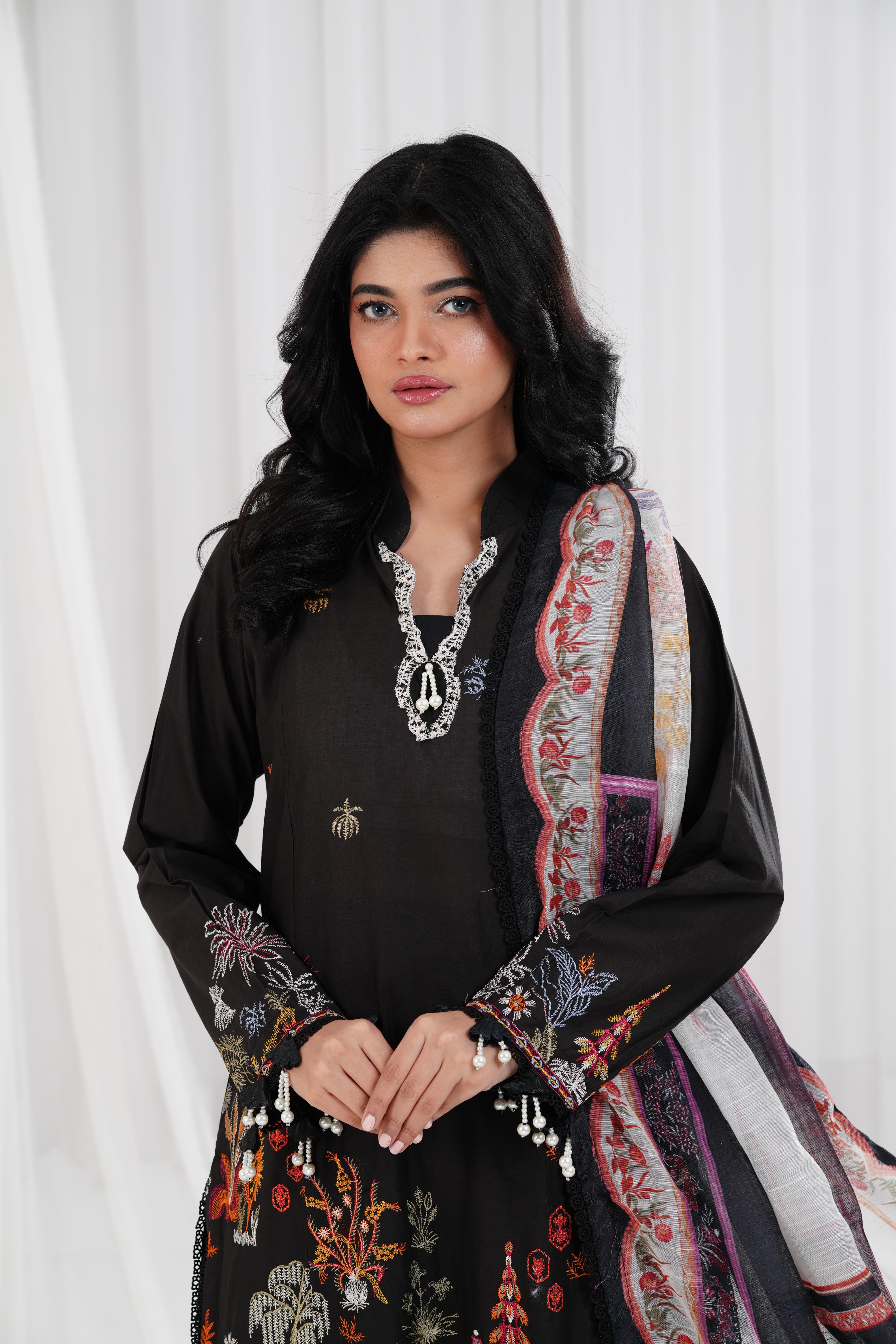 Lawn Black Stitched Suit - Sana Safinaz Muzlin 25' – Janan
