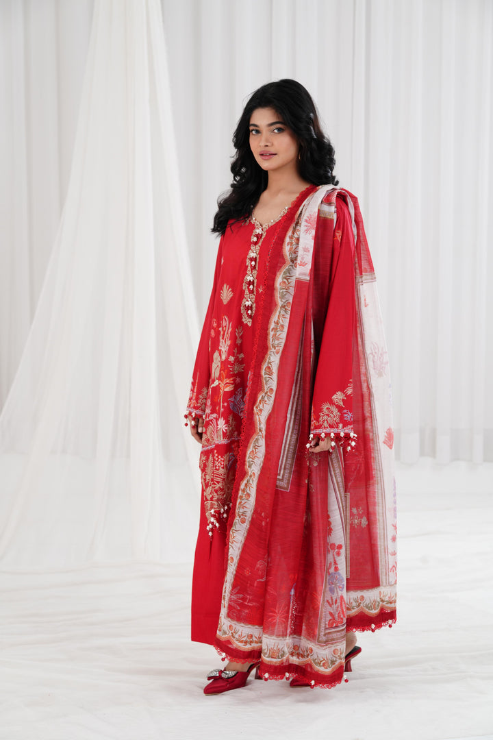 Lawn Red  Stitched Suit - Sana Safinaz Muzlin 25'