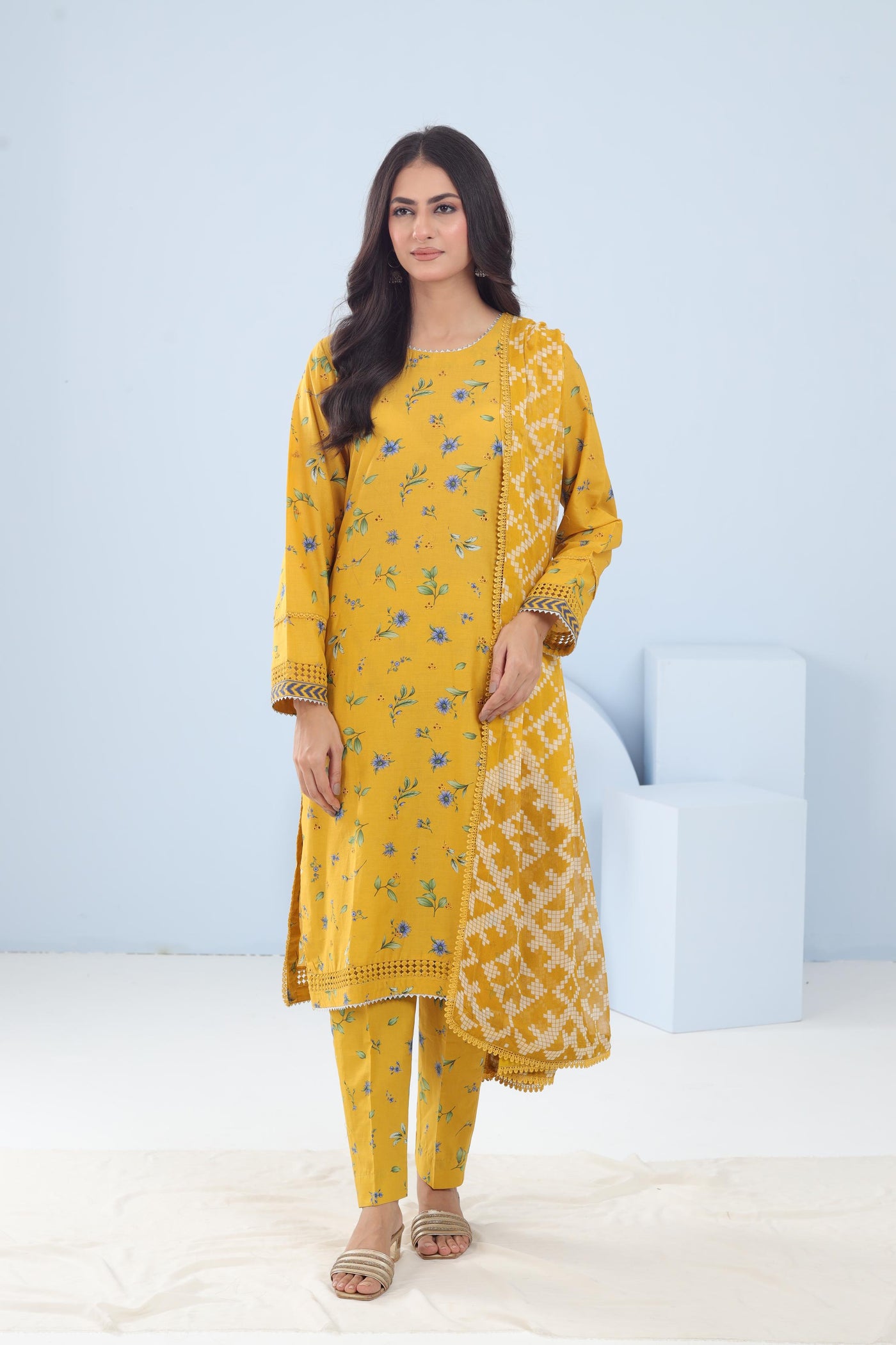 Lawn Yellow Stitched Suit - Maria B M Basics