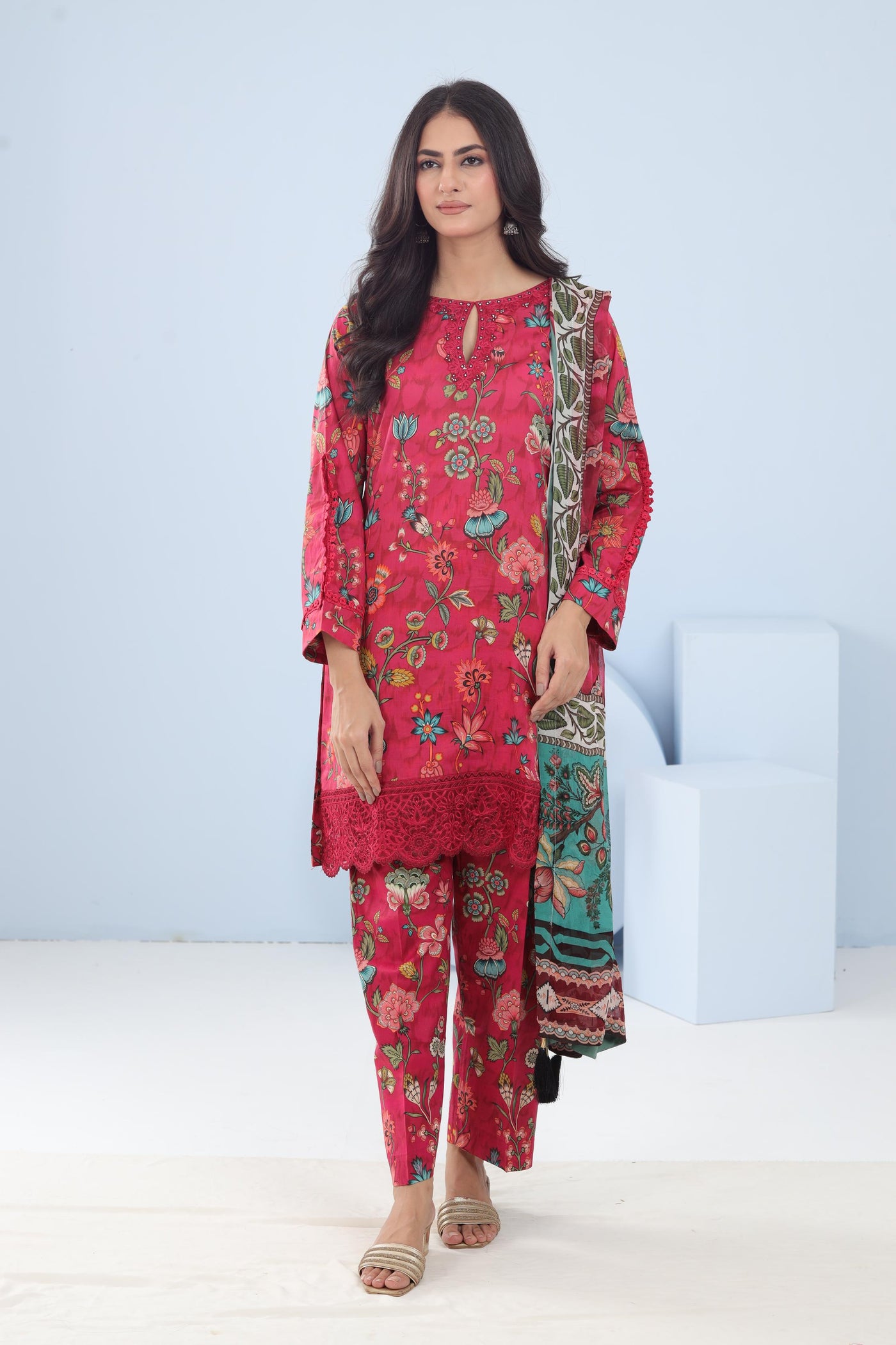 Lawn Hot Pink Stitched Suit - Maria B M Basics