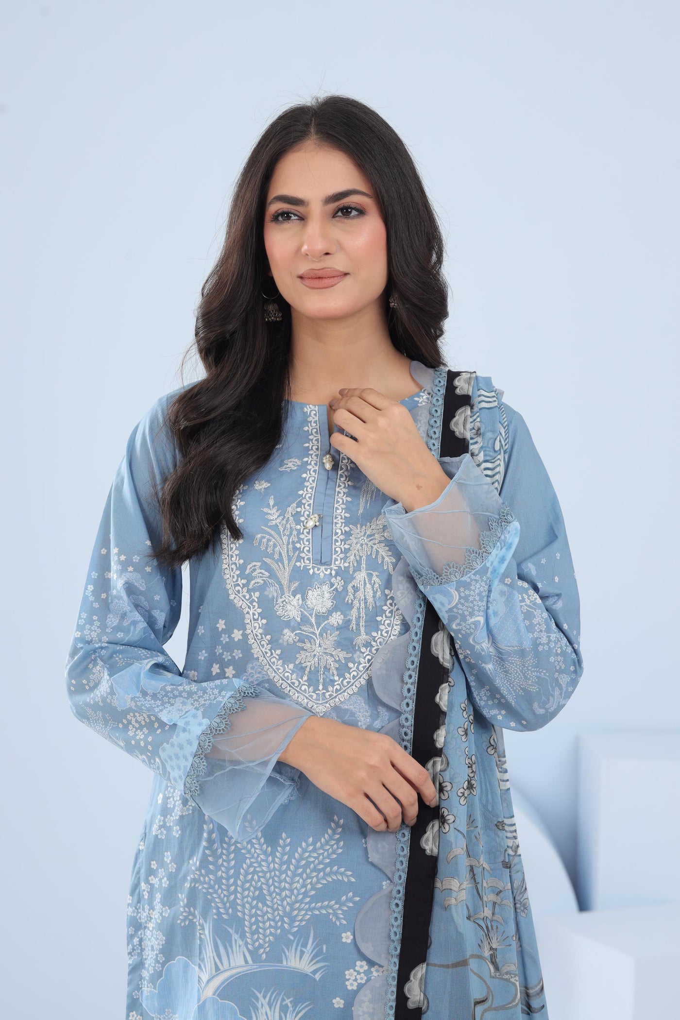 Lawn Sky Blue Stitched Suit - Maria B M Basics