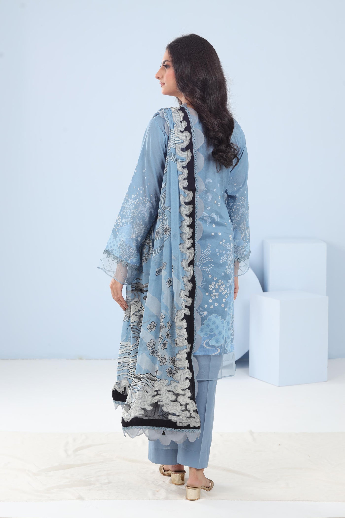 Lawn Sky Blue Stitched Suit - Maria B M Basics