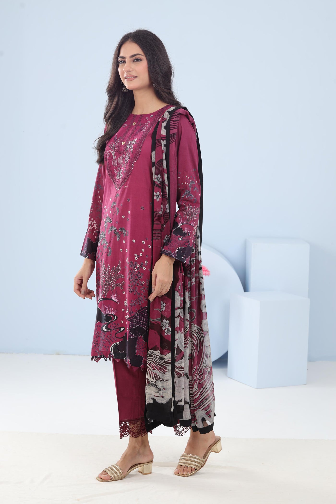 Lawn Purple Stitched Suit - Maria B M Basics