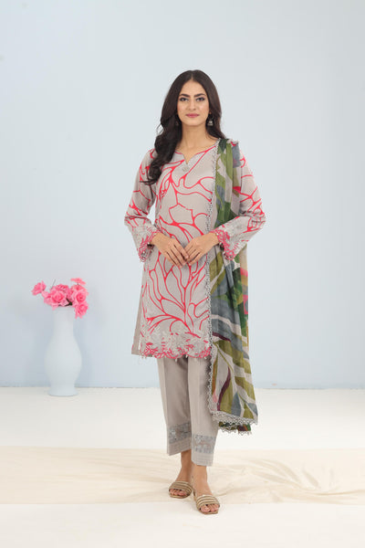 Lawn Grey Stitched Suit - Maria B M Basics