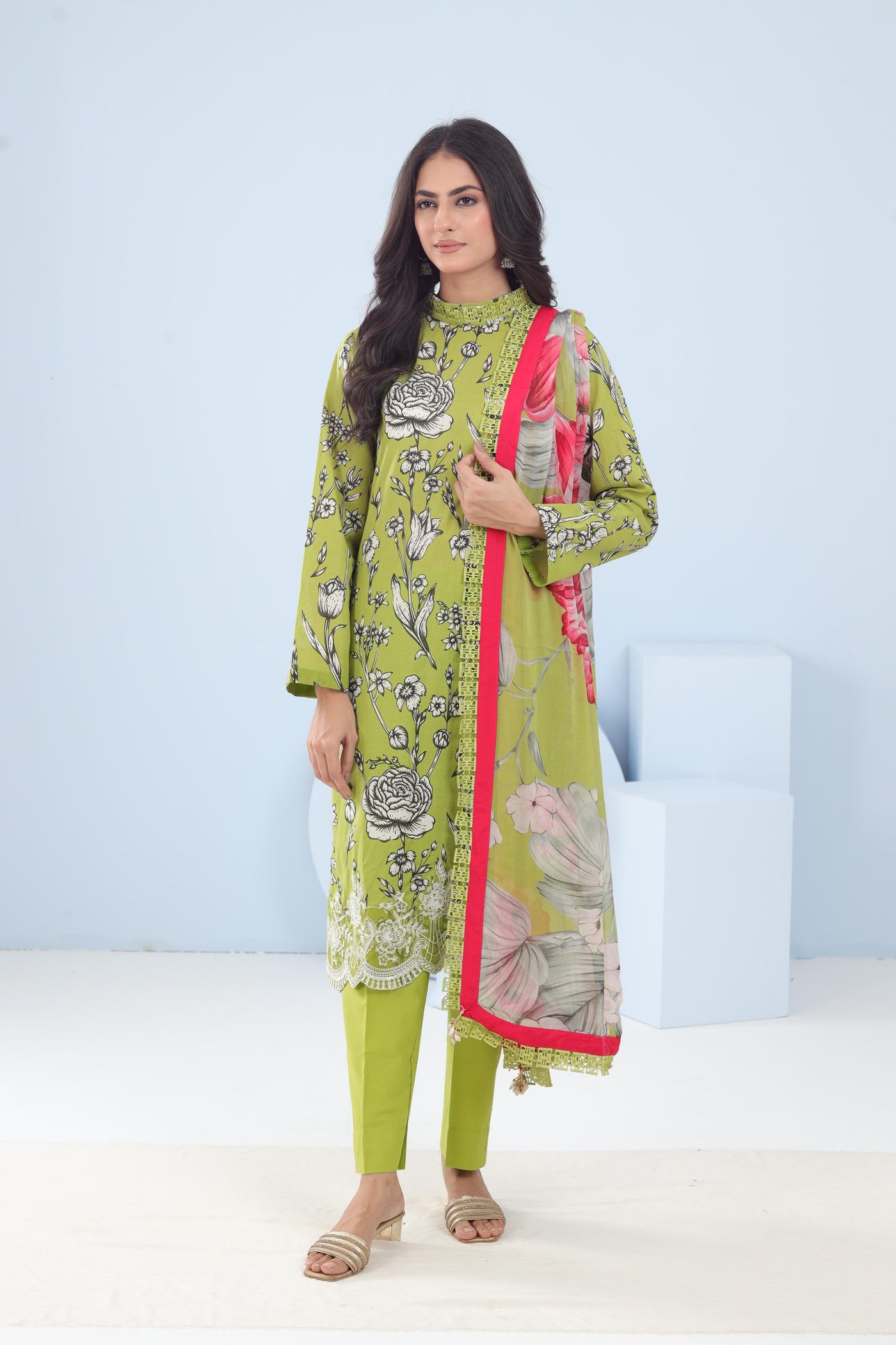 Lawn Green Stitched Suit - Maria B M Basics