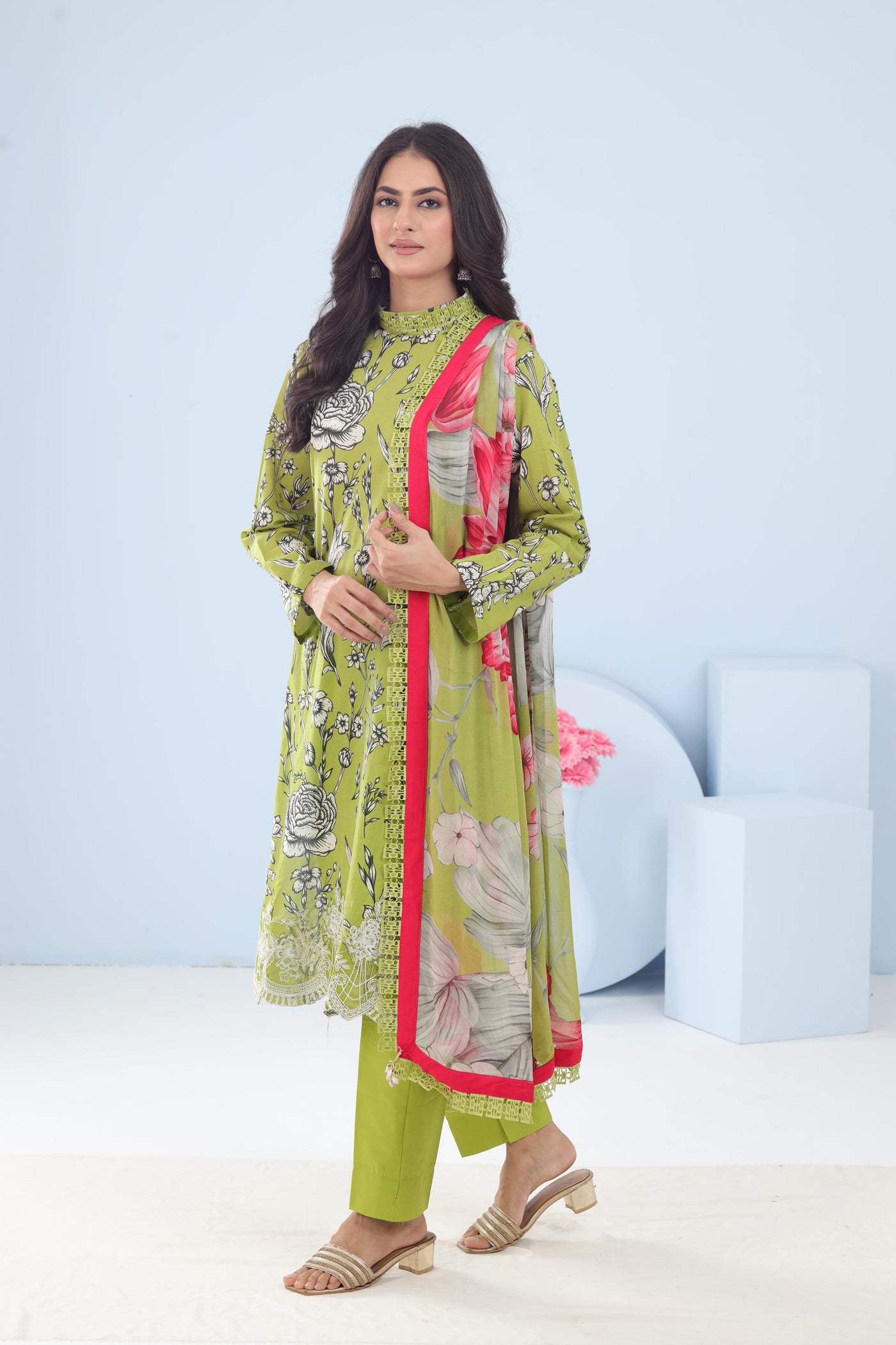 Lawn Green Stitched Suit - Maria B M Basics