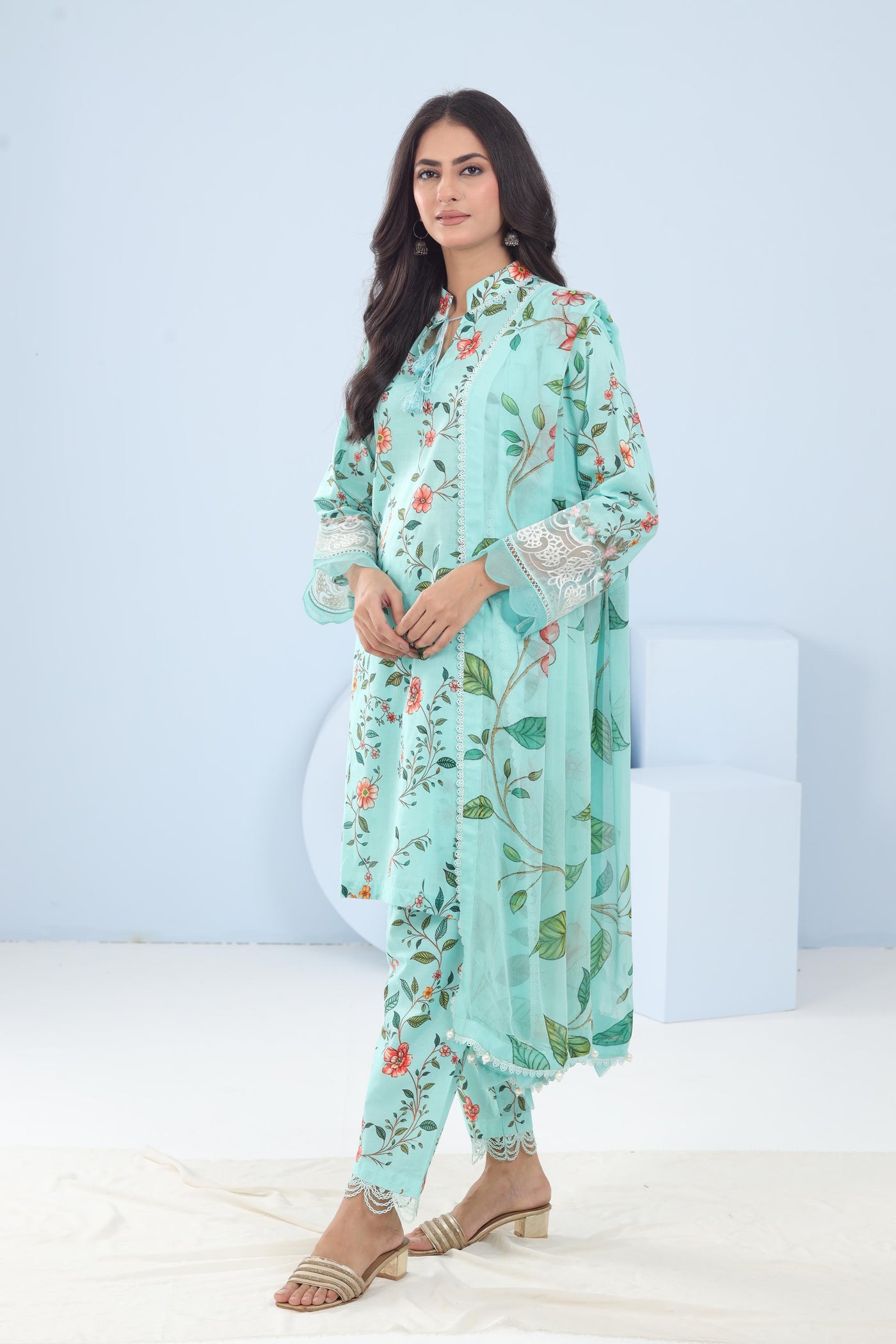 Lawn Light Green Stitched Suit - Maria B M Basics