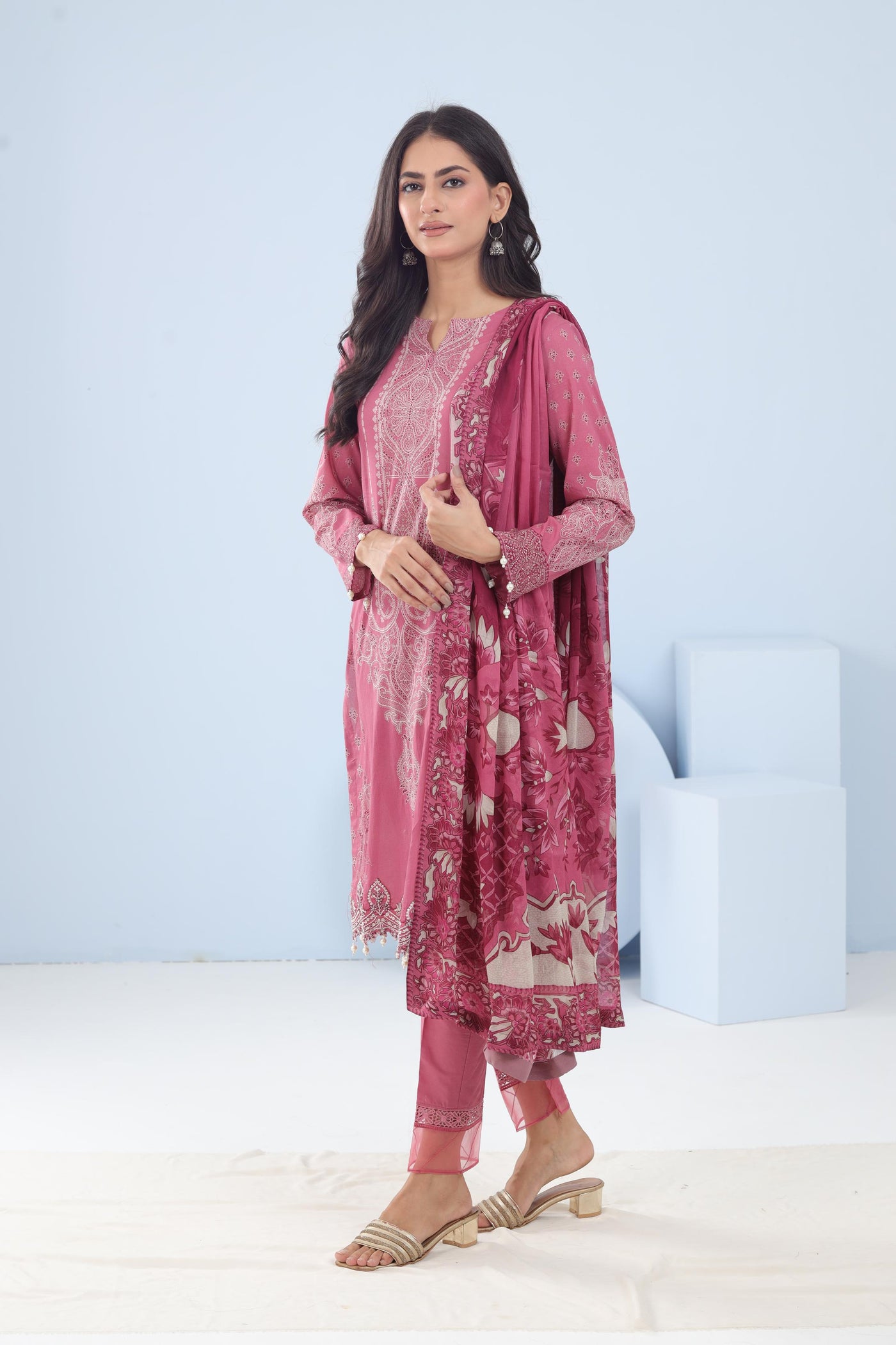 Lawn Magenta Stitched Suit - Maria B M Basics